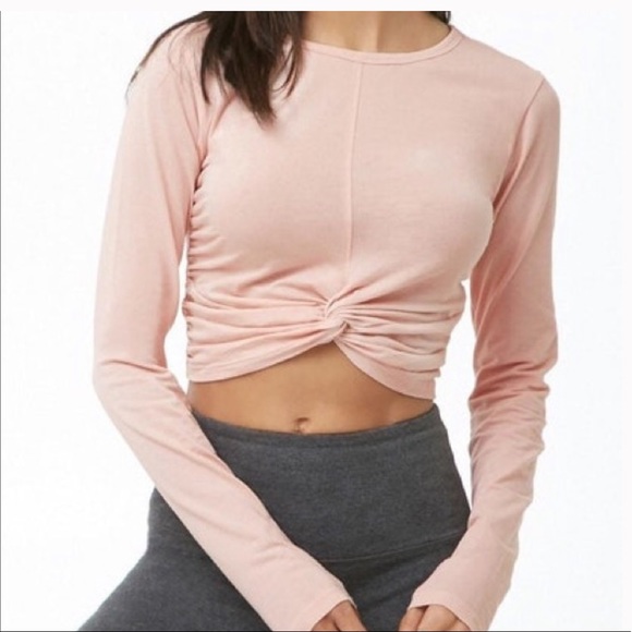 Forever21 Blush Active Twist-Front Long Sleeve Crop Top - Picture 2 of 6